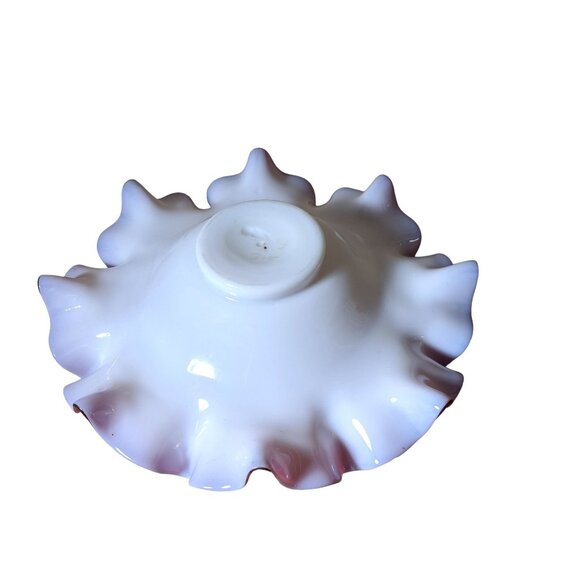 Antique Victorian Bride Basket Ruffle Edge Glass Bowl White Pink Centerpiece - Picture 5 of 6